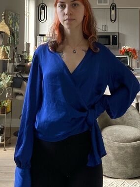 Royal Blue Wrap Blouse